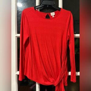Cato Vibrant Red Long Sleeve Top with Knot